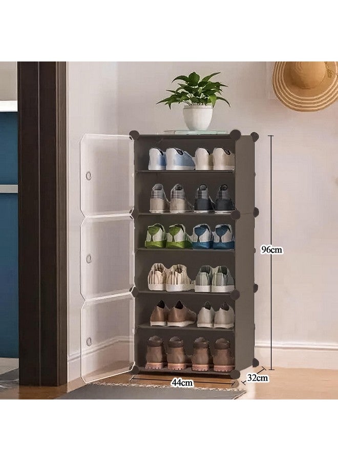 Zemic Zemic DIY Portable Shoe Rack for Home Plastic Shelves Household, Shelf Shoe Rack with Dustproof Door for Heels/Slippers/Boots for Entryway or Bedroom (Grey, 6-Shelf-3-Door)  - Image 2