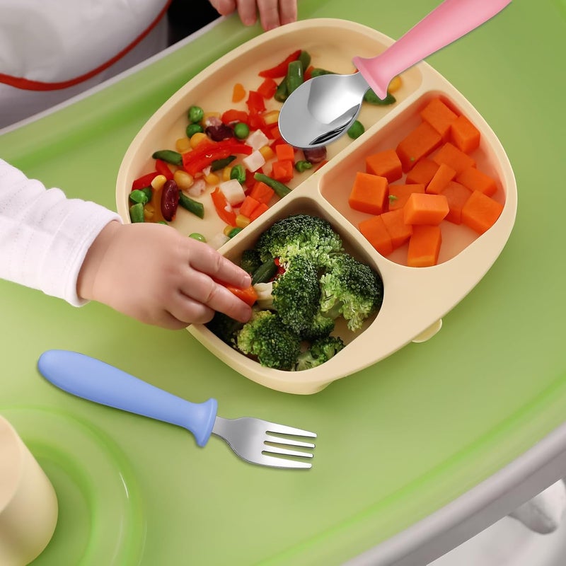 Pimoys 6 Pieces Toddler Utensils Forks and SpoonsKids Silverware Set with Plastic Handle Stainless Steel Toddler SilverwareDishwasher Safe - Image 2