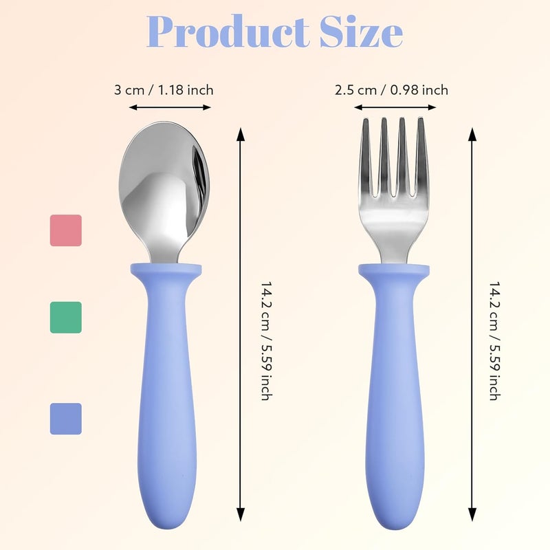 Pimoys 6 Pieces Toddler Utensils Forks and SpoonsKids Silverware Set with Plastic Handle Stainless Steel Toddler SilverwareDishwasher Safe - Image 3