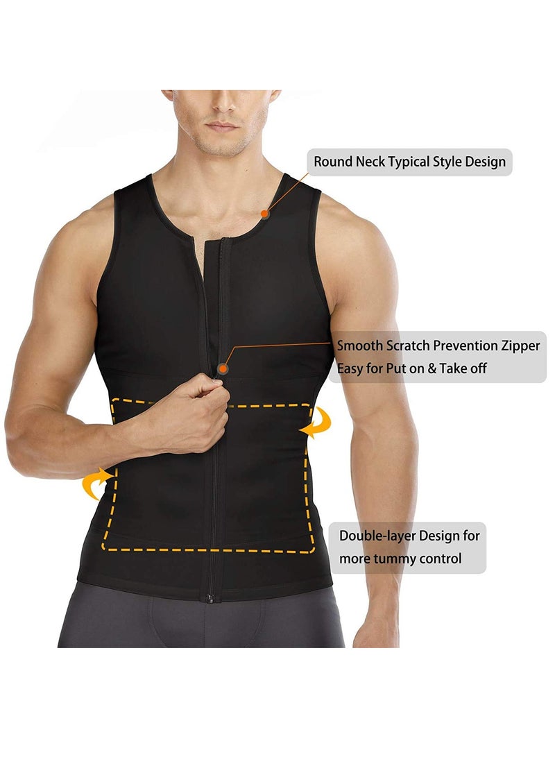 Excefore Men Compression Shirts Slimming Undershirts Shapewear Waist Trainer Body Shaper Vest Zipper Tank Top Men, L Size - Image 3