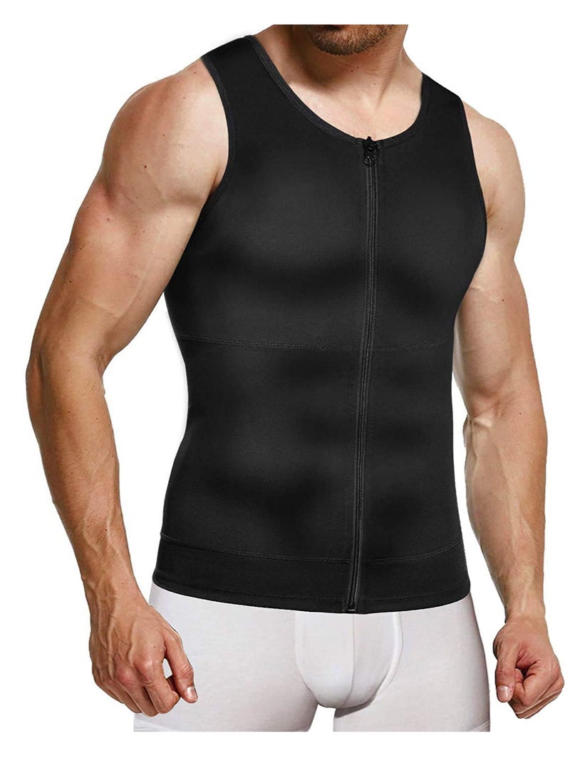 Excefore Men Compression Shirts Slimming Undershirts Shapewear Waist Trainer Body Shaper Vest Zipper Tank Top Men, L Size - Image 1