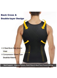 Excefore Men Compression Shirts Slimming Undershirts Shapewear Waist Trainer Body Shaper Vest Zipper Tank Top Men, L Size  - Image 4