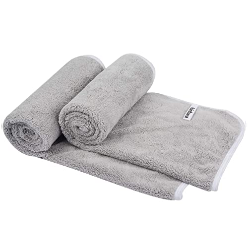 KinHwa Microfiber Hand Towels Ultra Soft Hand Towels for Bathroom Super Absorbent Bath Towels Ideal for Hair Spa Sports and Travel 30inch x 16inch 2 Pack Light-Gray - Image 1