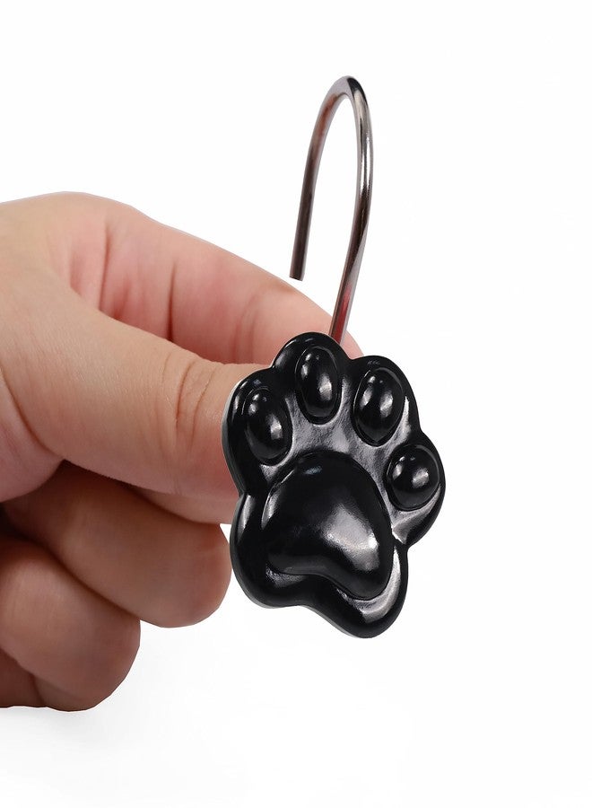 Popkozzi Black Decorative Shower Curtain Hooks: 12 Pcs Cute Lovely Funny Cat Dog Bear Animal Paw Print Shower Curtain Rings Hooks & Hangers for Kids Children Bathroom Décor - Set of 12 - Image 4