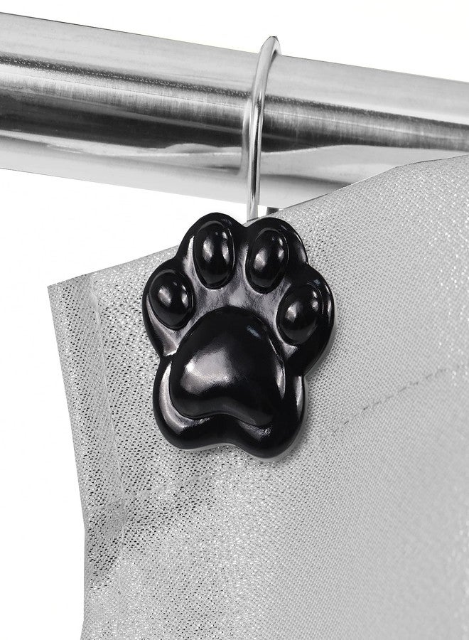 Popkozzi Black Decorative Shower Curtain Hooks: 12 Pcs Cute Lovely Funny Cat Dog Bear Animal Paw Print Shower Curtain Rings Hooks & Hangers for Kids Children Bathroom Décor - Set of 12 - Image 2