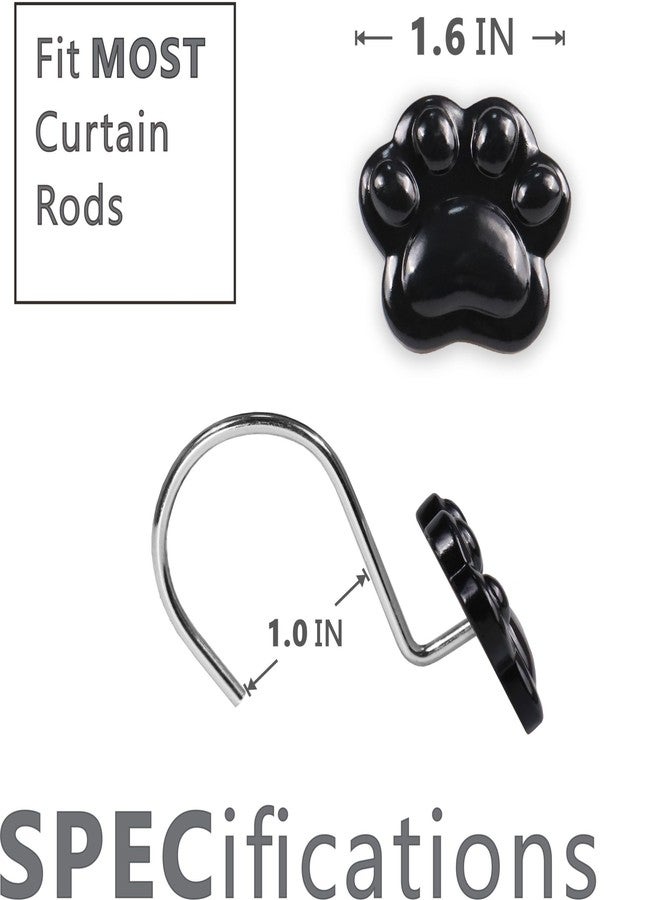 Popkozzi Black Decorative Shower Curtain Hooks: 12 Pcs Cute Lovely Funny Cat Dog Bear Animal Paw Print Shower Curtain Rings Hooks & Hangers for Kids Children Bathroom Décor - Set of 12 - Image 3