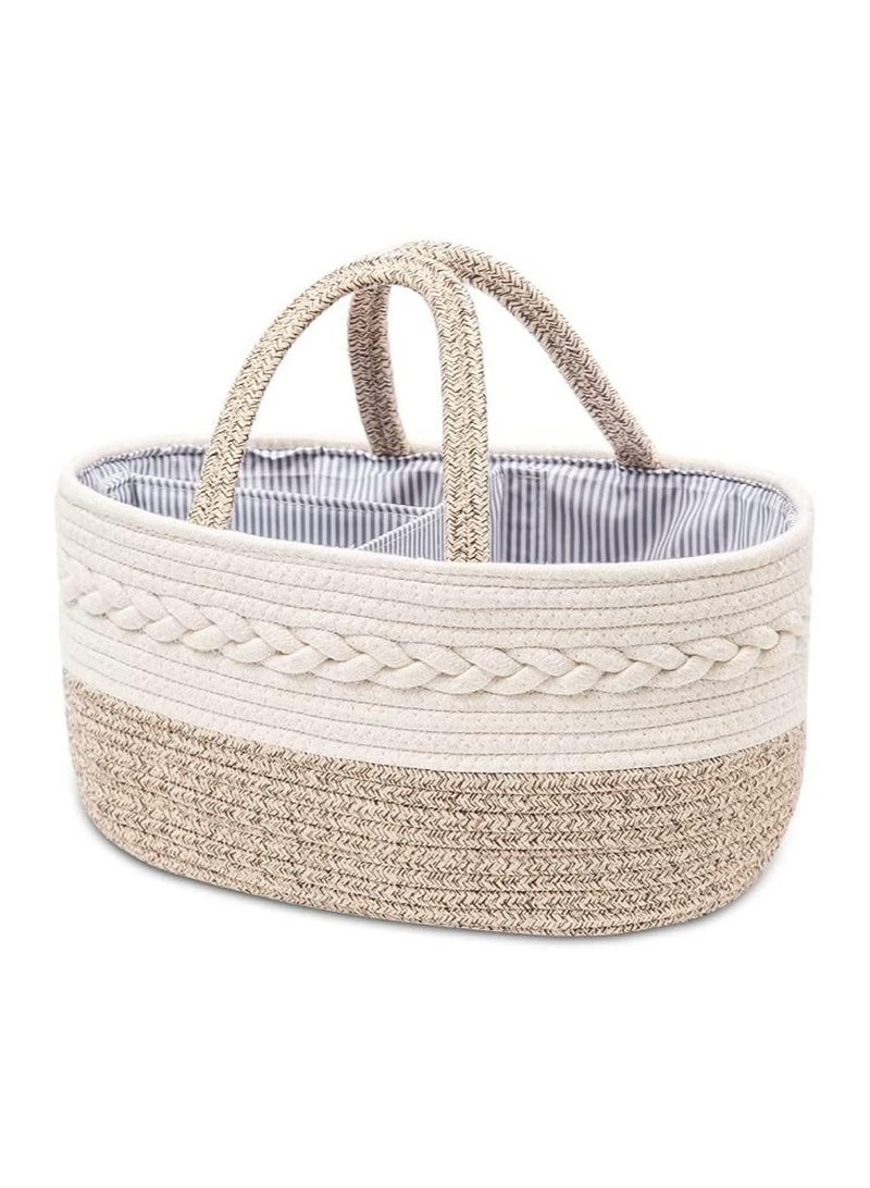 Gonice Baby Nappy Caddy Organiser,Portable Cotton Rope Woven diaper Caddy-Nursery Storage, DIY Basket with Changeable Compartments, Newborn Shower Gift Tote Bag (Yellow)  - Image 1
