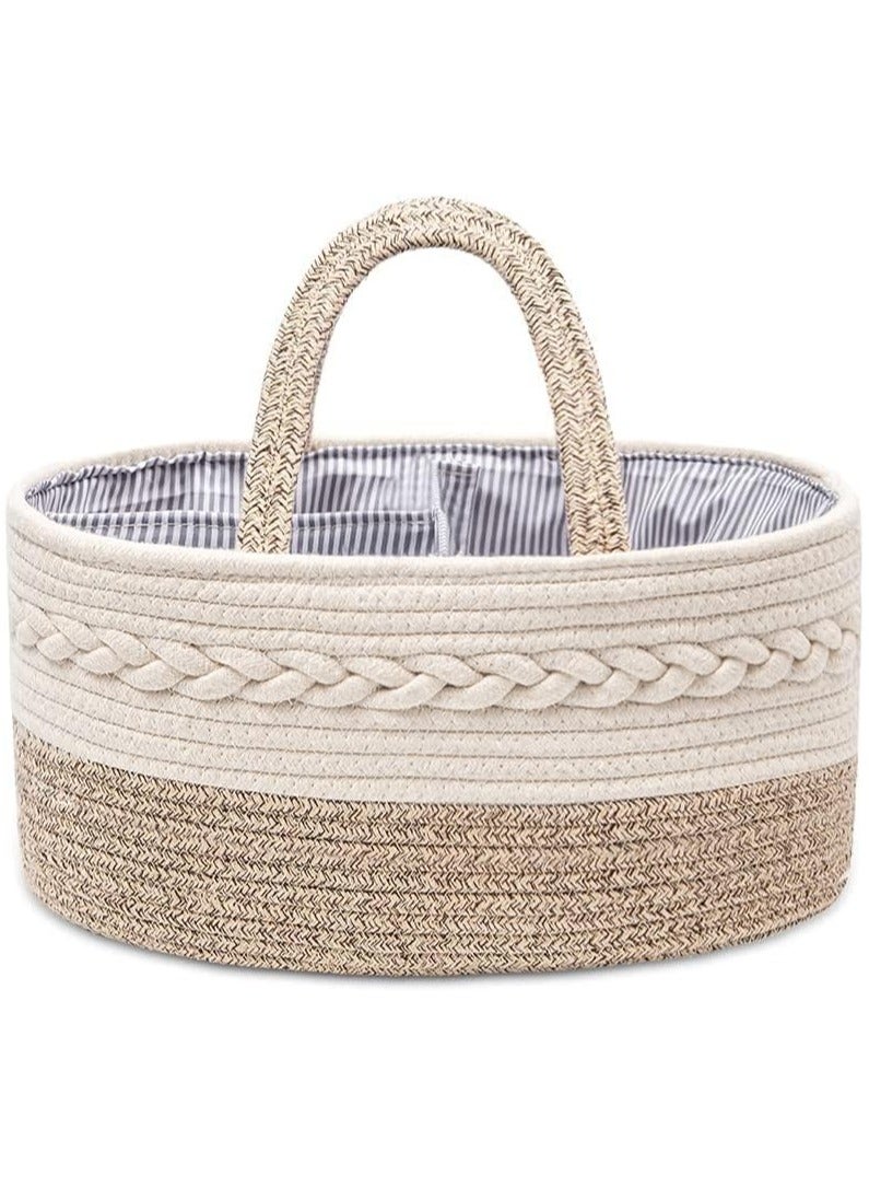 Gonice Baby Nappy Caddy Organiser,Portable Cotton Rope Woven diaper Caddy-Nursery Storage, DIY Basket with Changeable Compartments, Newborn Shower Gift Tote Bag (Yellow)  - Image 2