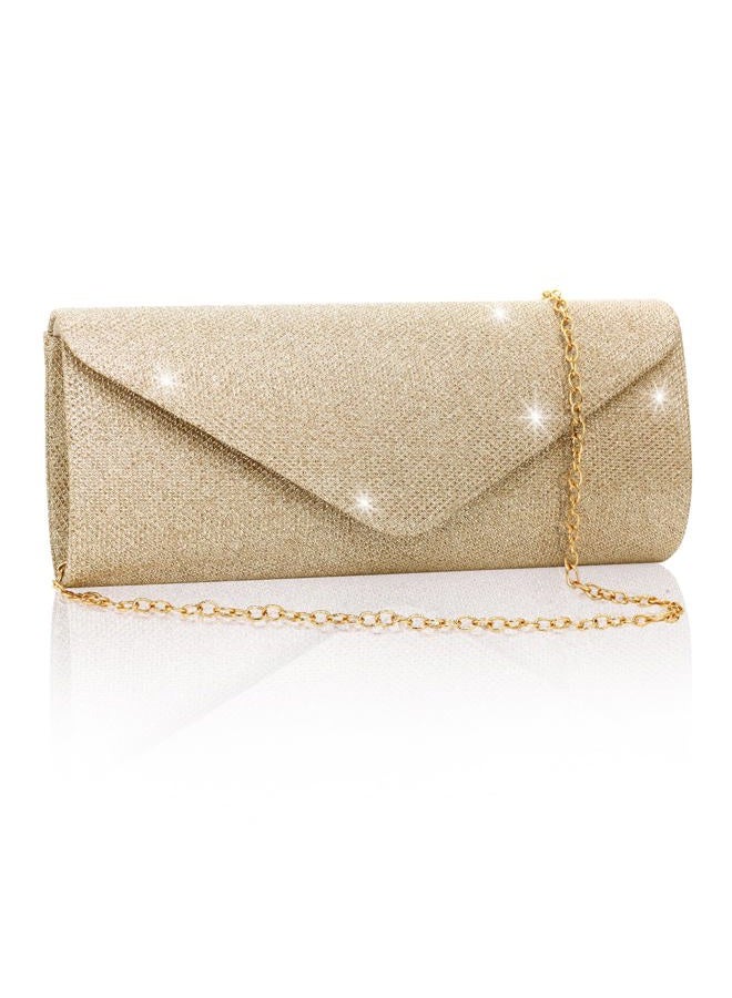 BBjinronjy Clutch Purses for Women,Evening Bag Envelope Clutch with Detachable Chain Sparkle Elegance (Champagne Gold) - Image 1