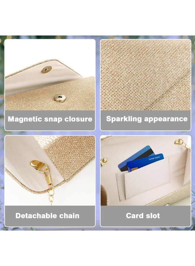 BBjinronjy Clutch Purses for Women,Evening Bag Envelope Clutch with Detachable Chain Sparkle Elegance (Champagne Gold) - Image 5