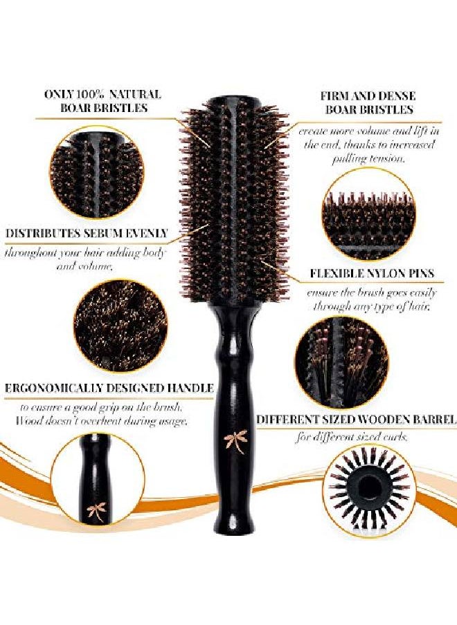 Belula - Boar Bristle Round Brush For Blow Drying Set. Round Hair Brush With Large 2.7” Wooden Barrel. Hairbrush Ideal To Add Volume And Body. Free 3 X Hair Clips & Travel Bag. - Image 1