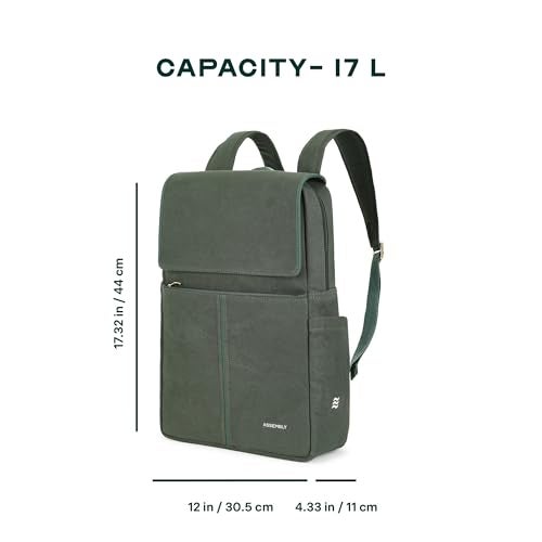 THE ASSEMBLY Assembly Iris Backpack for Women, Cotton Canvas with Leatherette, Felt-Lined 15.6" Laptop Sleeve, Hidden Pocket & Trolley Sleeve Green - Image 4