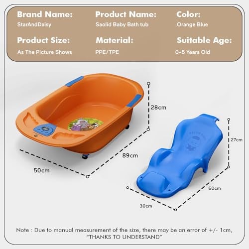 StarAndDaisy Baby Bath Tub for 0 to 5 Years/Bath Tub for Kids 0-3 Years/Infants Bathtub with Temperature Censor & Baby Bath Seat/Sling, Antislip Baby Bath Tub with Bath Chair (Orange-Blue) - Image 5