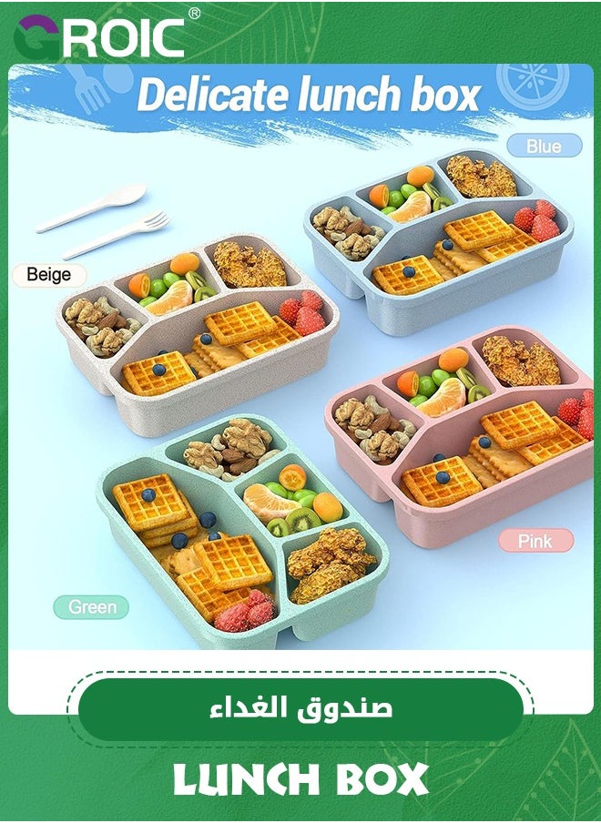 GROIC - 4 Pack Lunch Box,Bento Box,Multi Compartment Lunch Bento Box,4 Compartment Snack Box,Food Storage Containers,Microwave Safe,Leakproof Container Set,Snack Containers for Kids - Image 1