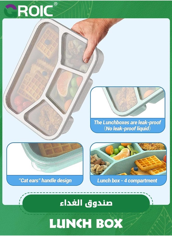 GROIC - 4 Pack Lunch Box,Bento Box,Multi Compartment Lunch Bento Box,4 Compartment Snack Box,Food Storage Containers,Microwave Safe,Leakproof Container Set,Snack Containers for Kids - Image 1