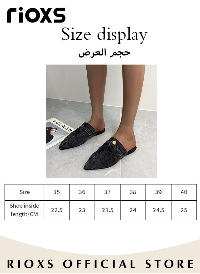 RIOXS Women's Flat Mules,Pointed Toe Loafer Shoes,Closed Toe Mules,Slip On Backless Flats Shoes,Fashion Casual Denim Slippers For Women Ladies,Flats For Shopping Walking Work or Travel  - Image 3
