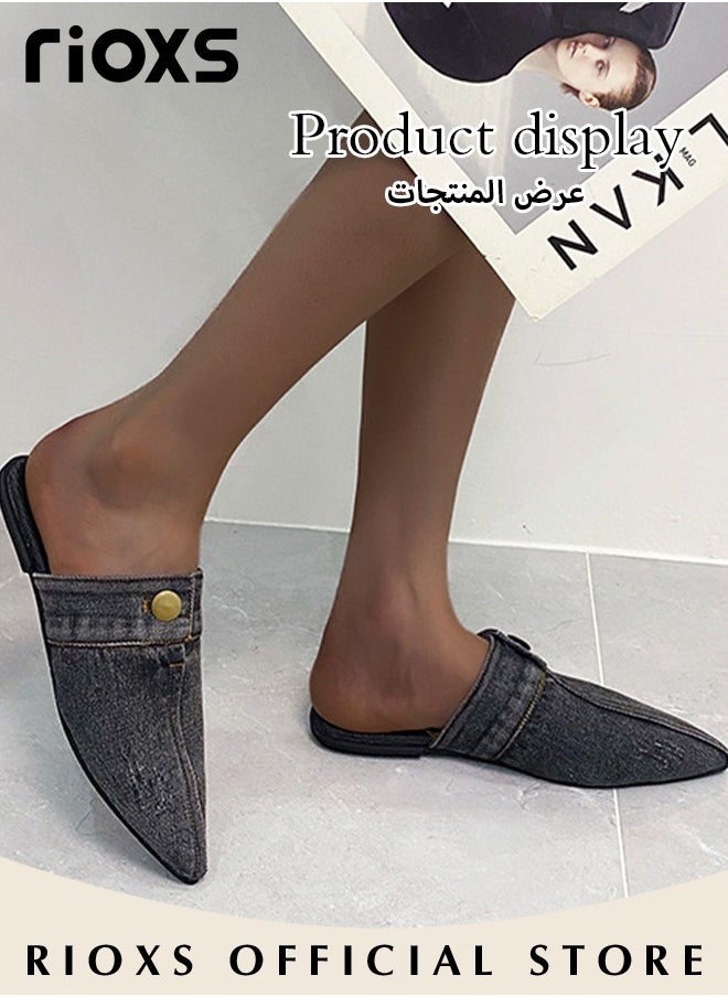 RIOXS Women's Flat Mules,Pointed Toe Loafer Shoes,Closed Toe Mules,Slip On Backless Flats Shoes,Fashion Casual Denim Slippers For Women Ladies,Flats For Shopping Walking Work or Travel  - Image 4