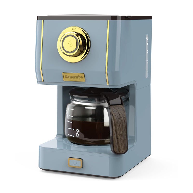 Amaste Coffee Maker 5 Cup Coffee Pot with Three Brewing Modes Retro Coffee Maker with Glass Carafe  Reusable Coffee Filter Drip Coffee Maker Ideal for Home or Office Keep Warm Ash Blue
