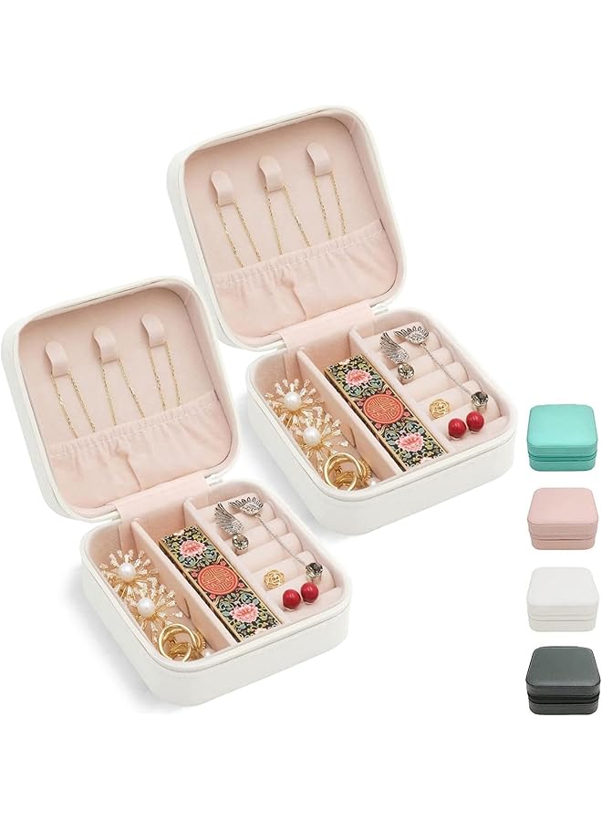 The Bros Mini Jewelry Travel Case,Small Travel Jewelry Organizer, Portable Jewelry Box Travel Mini Storage Organizer Portable Display Storage Box For Rings Earrings Necklaces Gifts… (white2pack) - Image 1