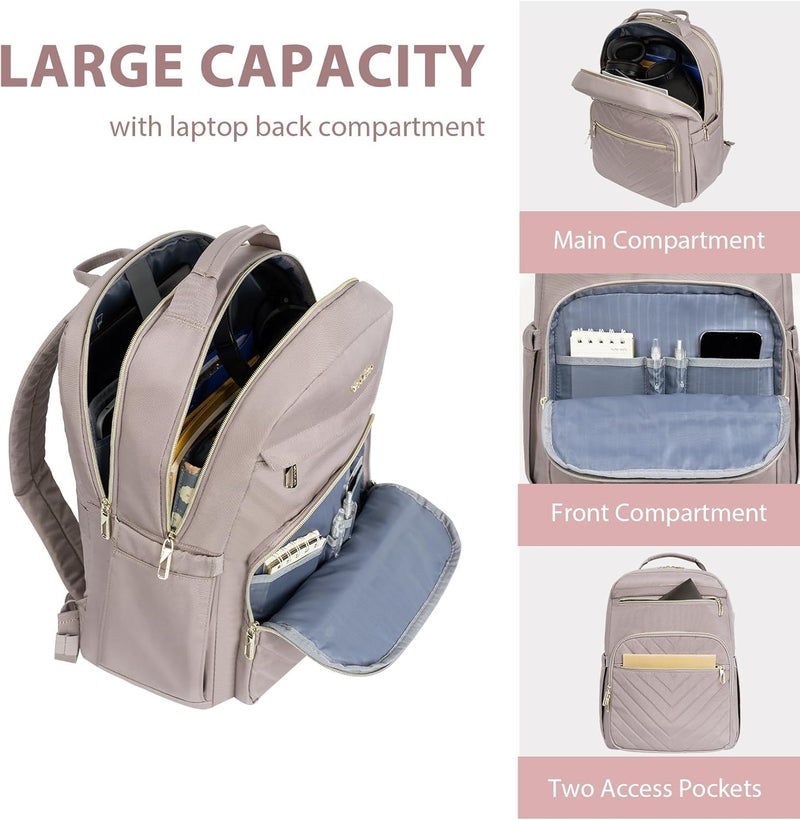 VANKEAN 17.3 Inch Laptop Backpack for Women Work Laptop Bag Fashion with USB Port, Waterproof Backpacks Stylish Travel Bags Casual Daypacks for College, Business, Light Dusty Pink - Image 4