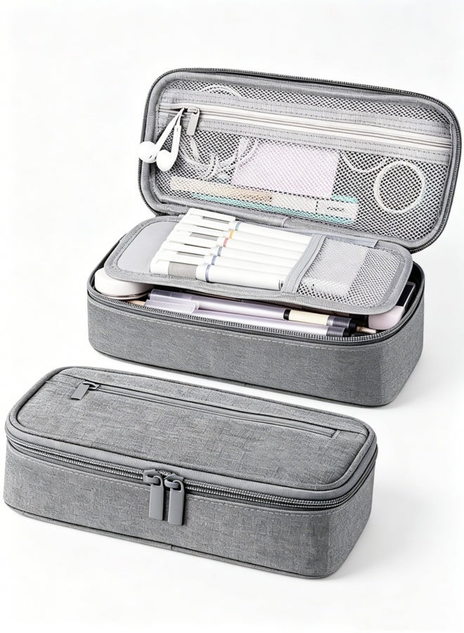 Joychic Large Capacity Storage Pencil Case, Aesthetically Pleasing Pencil Case Organizer with Handle, Grey Pencil Case Suitable for School and Office Supplies - Image 1