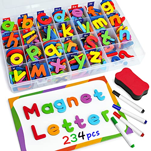 Coogam Magnetic Letters 234 Pcs Uppercase Lowercase Foam Alphabet ABC Fridge Magnets Educational Toy Set for Classroom Kids Learning Spelling with Magnetic Board and Storage Box - Image 1