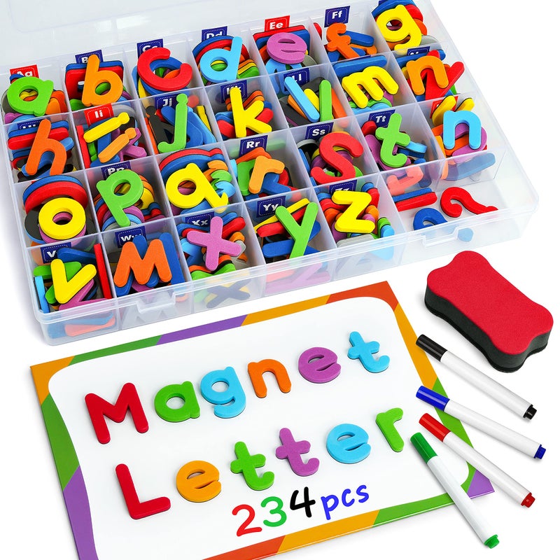 Coogam Magnetic Letters 234 Pcs Uppercase Lowercase Foam Alphabet ABC Fridge Magnets Educational Toy Set for Classroom Kids Learning Spelling with Magnetic Board and Storage Box - Image 2