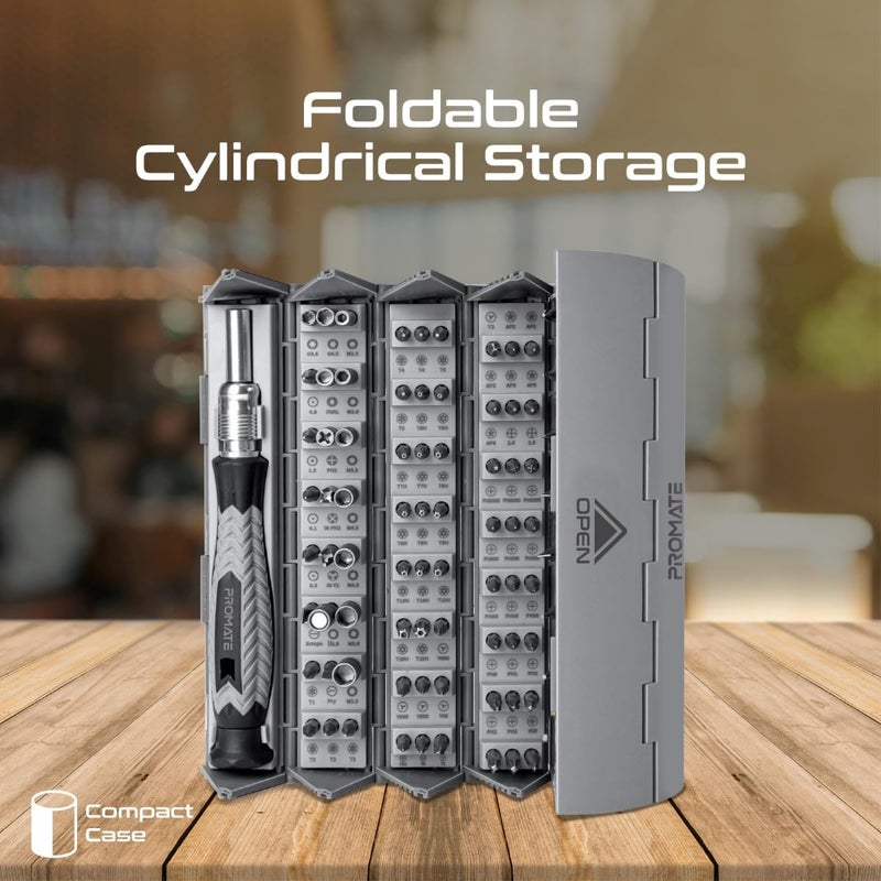 Promate Screwdriver Set with 120 CRV Steel Bits Foldable Cylindrical Case and Durable Construction ProTools126M - Image 3