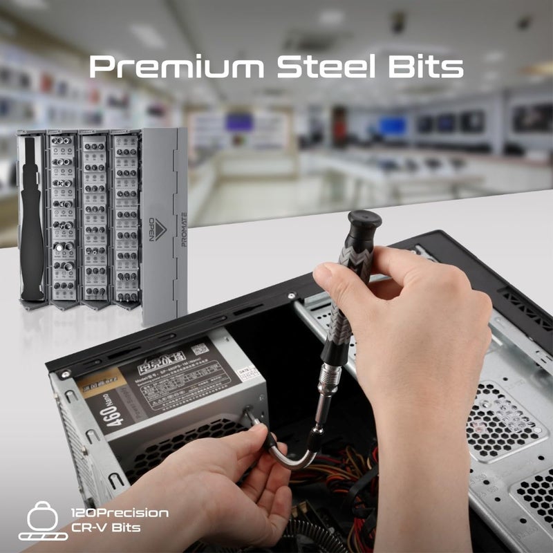 Promate Screwdriver Set with 120 CRV Steel Bits Foldable Cylindrical Case and Durable Construction ProTools126M - Image 4