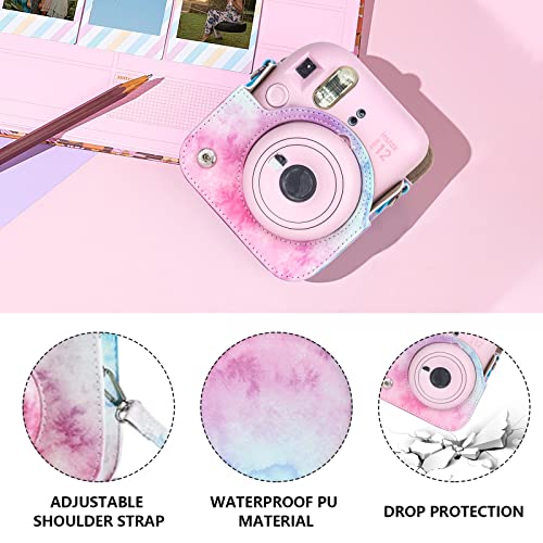 CAIYOULE Accessories for Fuji Instax Mini 12 Camera, Accessory Bundle Include PU Leather 12 Case, Mini Picture Album, Frames, DIY Stickers, Color Filter (No Camera) - Blue Pink Watercolor - Image 2