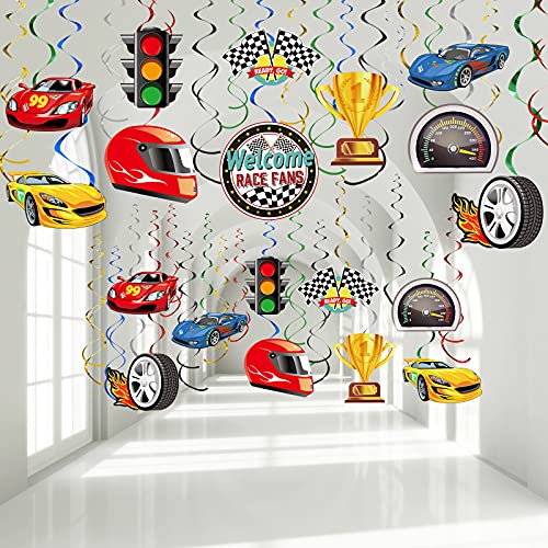 Containlol 30 Pieces Race Car Party Hanging Swirls Decorations Checkered Flags Racing Birthday Party Foil Ceiling Decor for Kids Boys Men Fans Birthday Baby Shower Supplies - Image 1
