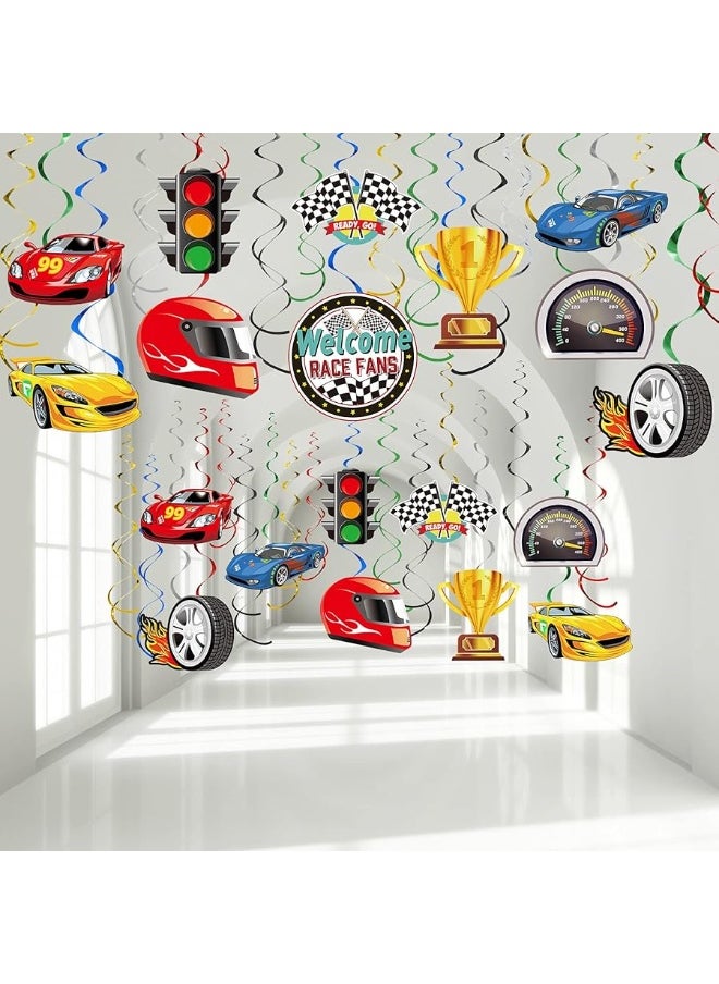 Containlol - 30 Pieces Race Car Party Hanging Swirls Decorations, Checkered Flags Racing Birthday Party Foil Ceiling Decor for Kids Boys Men Race Fans Birthday Party Baby Shower Supplies - Image 1