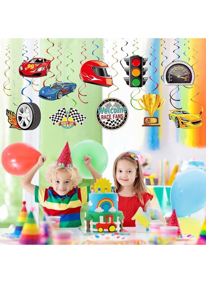 Containlol - 30 Pieces Race Car Party Hanging Swirls Decorations, Checkered Flags Racing Birthday Party Foil Ceiling Decor for Kids Boys Men Race Fans Birthday Party Baby Shower Supplies - Image 1