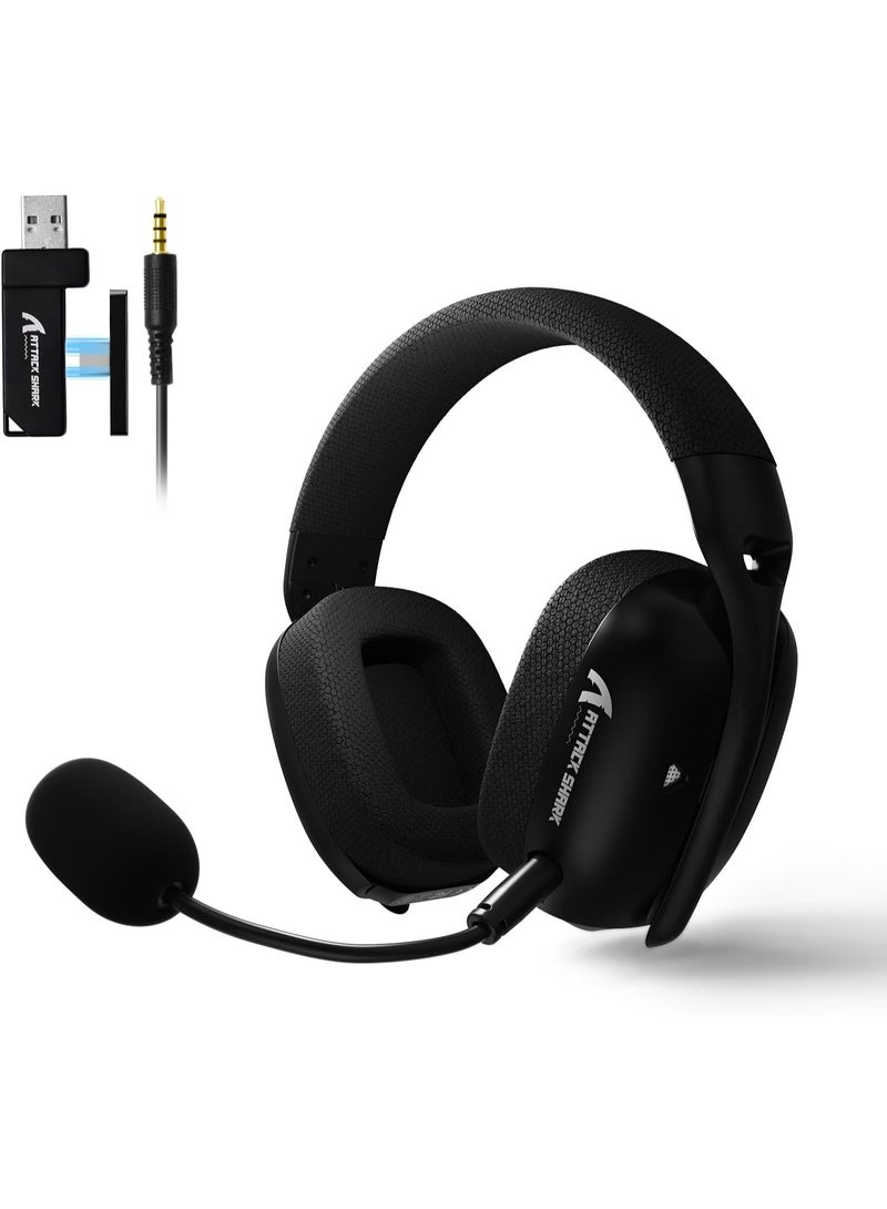 هجوم القرش سماعة الألعاب اللاسلكية ATTACK SHARK L80PRO من Lightseed Tech، مزودة بميكروفون مزدوج مدمج وقابل للفصل، سماعات رأس خفيفة الوزن بثلاثة أوضاع (محول USB-C و USB-A بتردد 2.4 جيجاهرتز / بلوتوث / سلكية) لأجهزة الكمبيوتر الشخصية، ماك، نينتندو سويتش، ويندوز - أسود. - Image 1