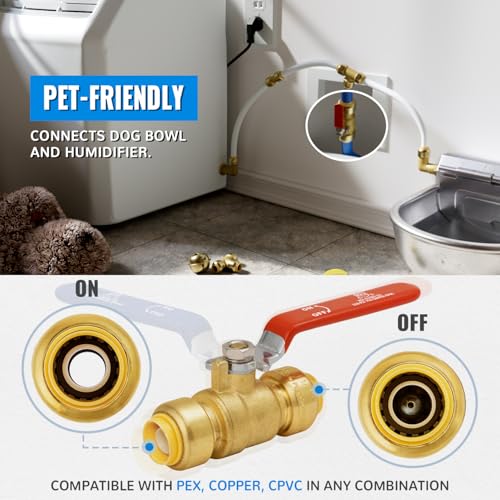 SUNGATOR Shut Off Ball Valve 1/2 Inch, SUNGATOR 1/2 Inch Ball Valve, Push-to-Connect Water Shutoff, Easily Match to Pipe using Red and Blue Handle, No Lead Brass Fittings for PEX Pipe, Copper, CPVC, Pack of 2 - Image 4
