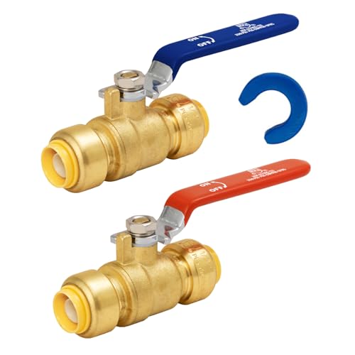 SUNGATOR Shut Off Ball Valve 1/2 Inch, SUNGATOR 1/2 Inch Ball Valve, Push-to-Connect Water Shutoff, Easily Match to Pipe using Red and Blue Handle, No Lead Brass Fittings for PEX Pipe, Copper, CPVC, Pack of 2 - Image 1