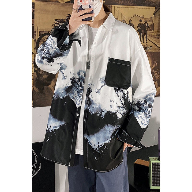 Men'S Trendy Bf Shirt Long Sleeve Loose Summer Stylish Hong Kong Style Shirt Sun Protection Korean Version Trendy Ice Silk - Image 1