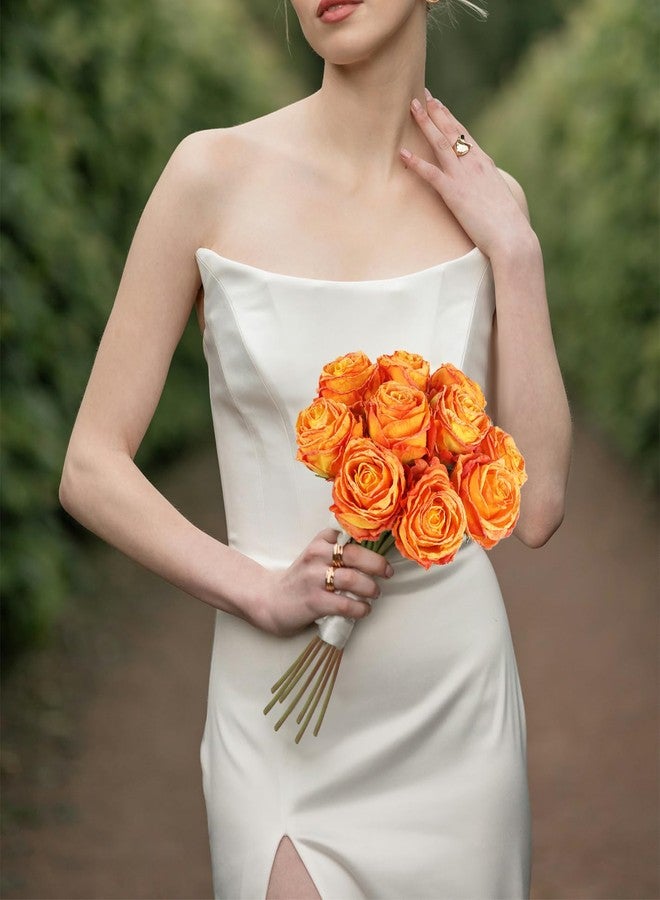 IPOPU 10PCS Orange Roses Artificial Flowers Vintage Silk Fake Flower Bouquet Faux Roses with Long Stems for Wedding Bouquet Table Centerpiece Home Party Decor(Orange) - Image 5