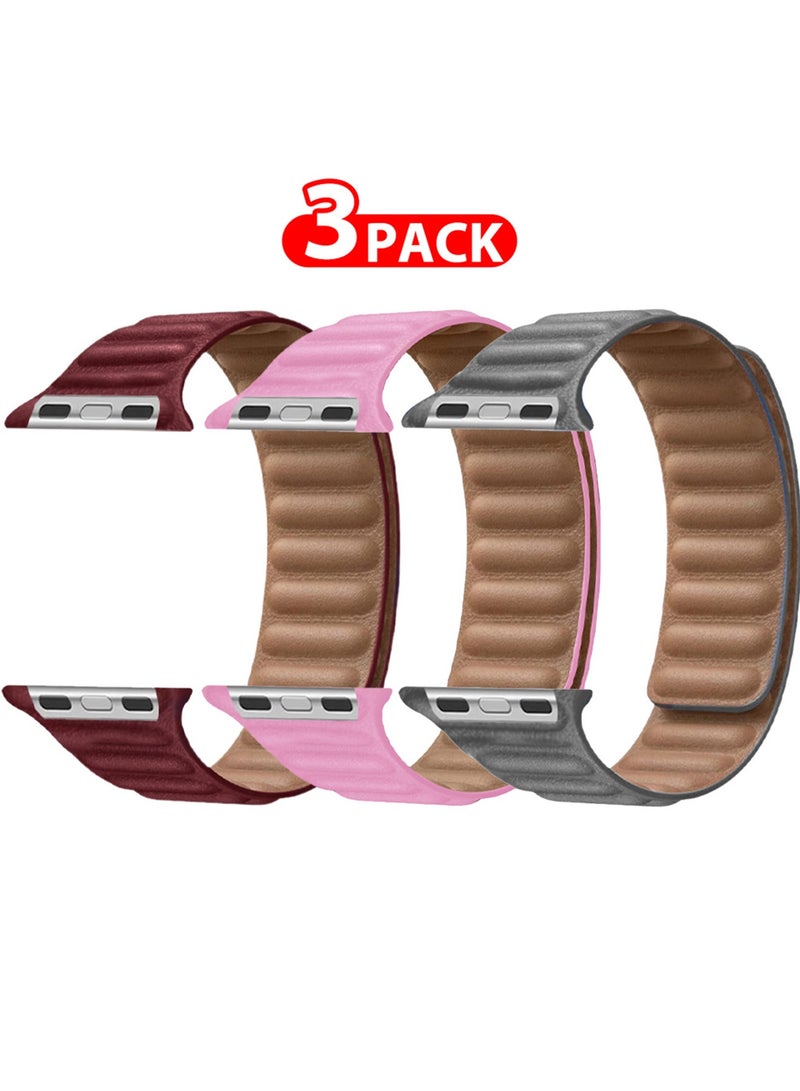 CATANES 3 Packs Replacement Band for Apple Watch Band 38mm 40mm 41mm (42mm Series 10) – Leather Link Strap Magnetic Loop Adjustable Bracelet - Image 2