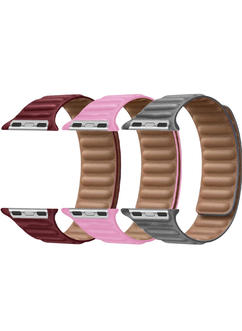 CATANES 3 Packs Replacement Band for Apple Watch Band 38mm 40mm 41mm (42mm Series 10) – Leather Link Strap Magnetic Loop Adjustable Bracelet - Image 1