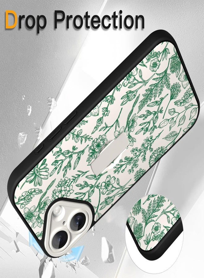 سوكاد جراب SOKAD لهاتف iPhone 17 مع مسند وحزام للأصابع، جراب هاتف بتصميم زهور عتيقة بلون المريمية مع مسند للأصابع للنساء والفتيات، غطاء نحيف مقاوم للصدمات لحماية الكاميرا بالكامل، أخضر - Image 4