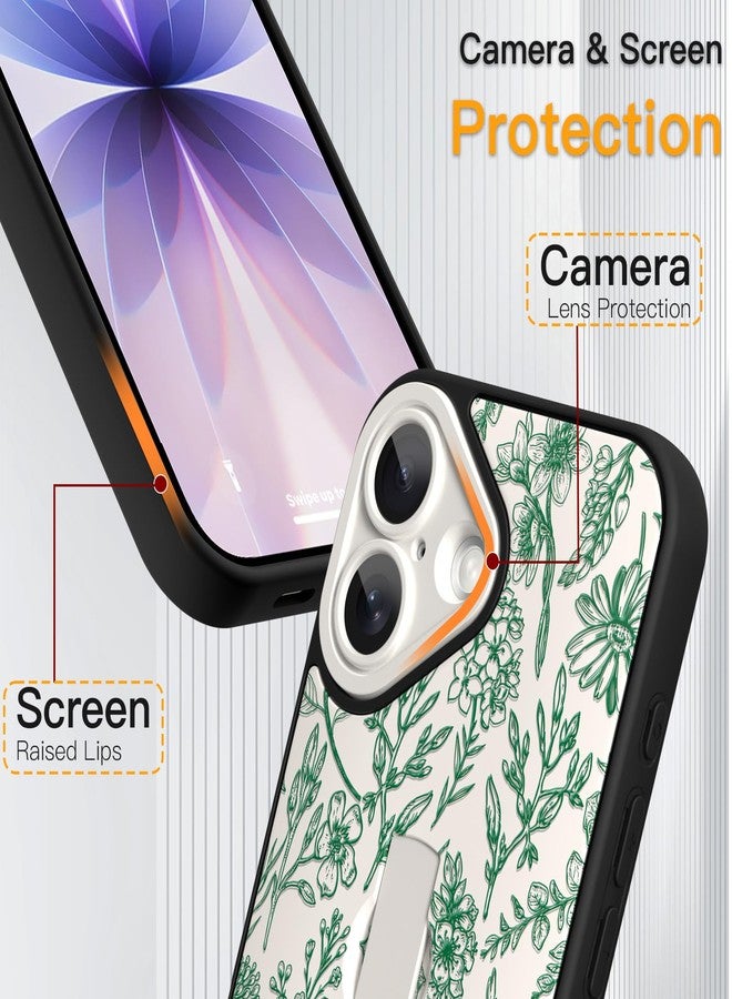 سوكاد جراب SOKAD لهاتف iPhone 17 مع مسند وحزام للأصابع، جراب هاتف بتصميم زهور عتيقة بلون المريمية مع مسند للأصابع للنساء والفتيات، غطاء نحيف مقاوم للصدمات لحماية الكاميرا بالكامل، أخضر - Image 3