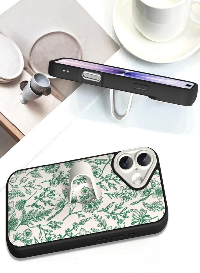 سوكاد جراب SOKAD لهاتف iPhone 17 مع مسند وحزام للأصابع، جراب هاتف بتصميم زهور عتيقة بلون المريمية مع مسند للأصابع للنساء والفتيات، غطاء نحيف مقاوم للصدمات لحماية الكاميرا بالكامل، أخضر - Image 5