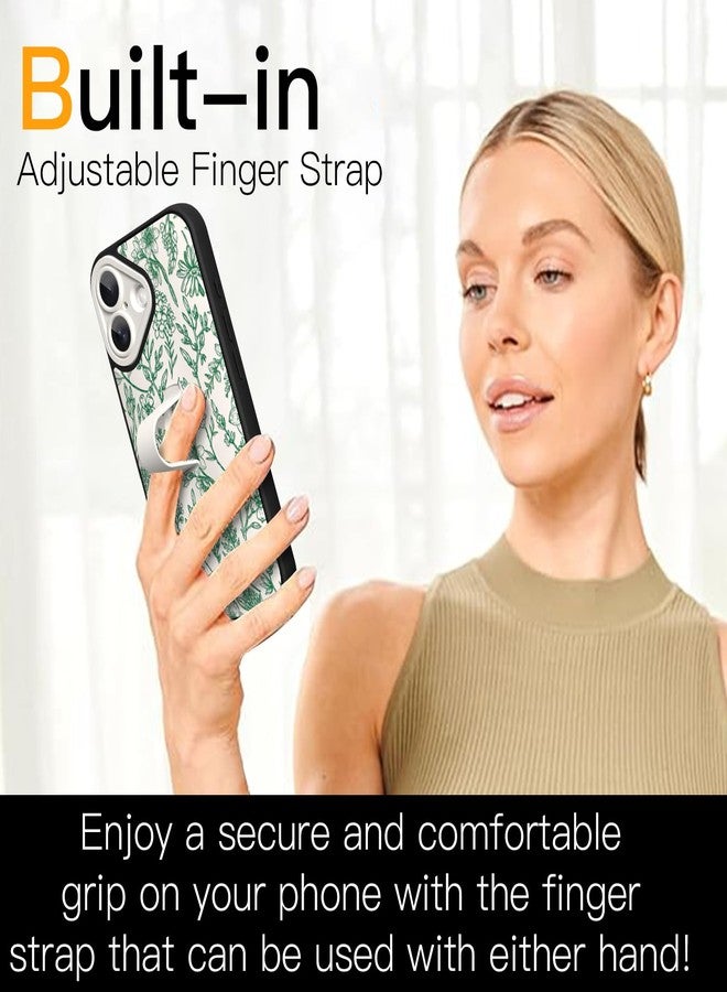 سوكاد جراب SOKAD لهاتف iPhone 17 مع مسند وحزام للأصابع، جراب هاتف بتصميم زهور عتيقة بلون المريمية مع مسند للأصابع للنساء والفتيات، غطاء نحيف مقاوم للصدمات لحماية الكاميرا بالكامل، أخضر - Image 2