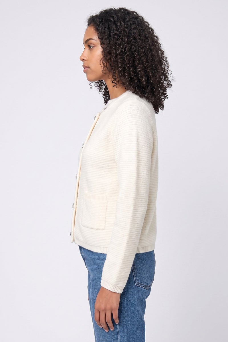 Walter Baker Women Round Neck Knitted Cardigan, Cream - Image 3