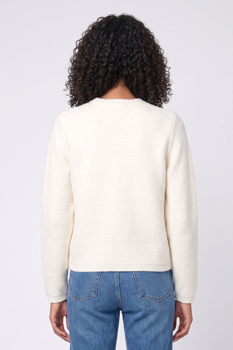 Walter Baker Women Round Neck Knitted Cardigan, Cream - Image 4