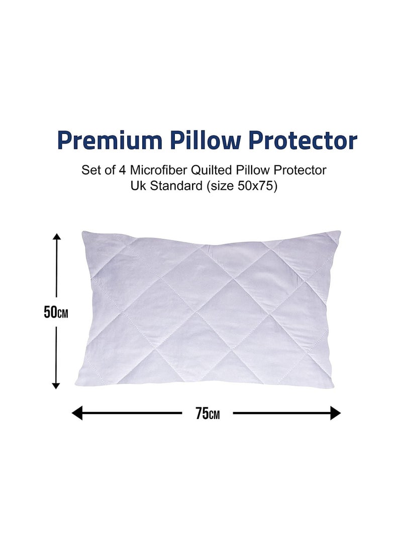 FABTEX FABTEX Pillow Protectors 4 Pieces Pack Quilted Zipped Ultra Luxe Zipped Pillow Protectors Quilted Pillow Protectors Soft & Breathable Microfiber Pillowcase Protectors Hypoallergenic 50 x 75cm White  - Image 3