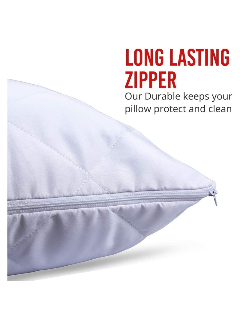FABTEX FABTEX Pillow Protectors 4 Pieces Pack Quilted Zipped Ultra Luxe Zipped Pillow Protectors Quilted Pillow Protectors Soft & Breathable Microfiber Pillowcase Protectors Hypoallergenic 50 x 75cm White  - Image 4