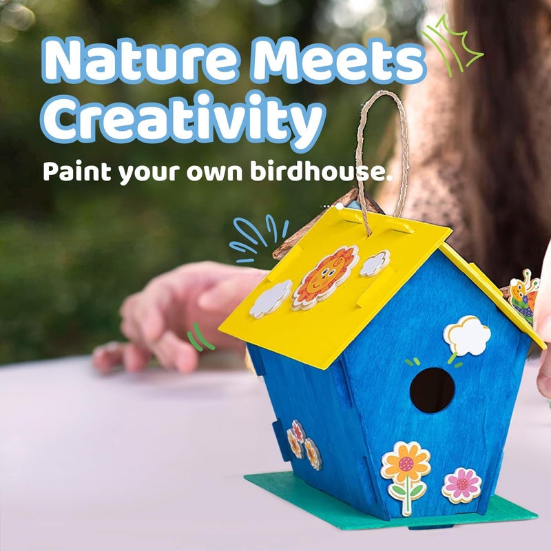 Neliblu DIY 12 Wooden Bird House Kits - Creative Arts and Crafts Set for Kids and Adults - Unfinished Wood Birdhouses with Paint Strips, Brushes, Stickers and Strings - 3 Unique Shapes, 2 Sizes - Image 5