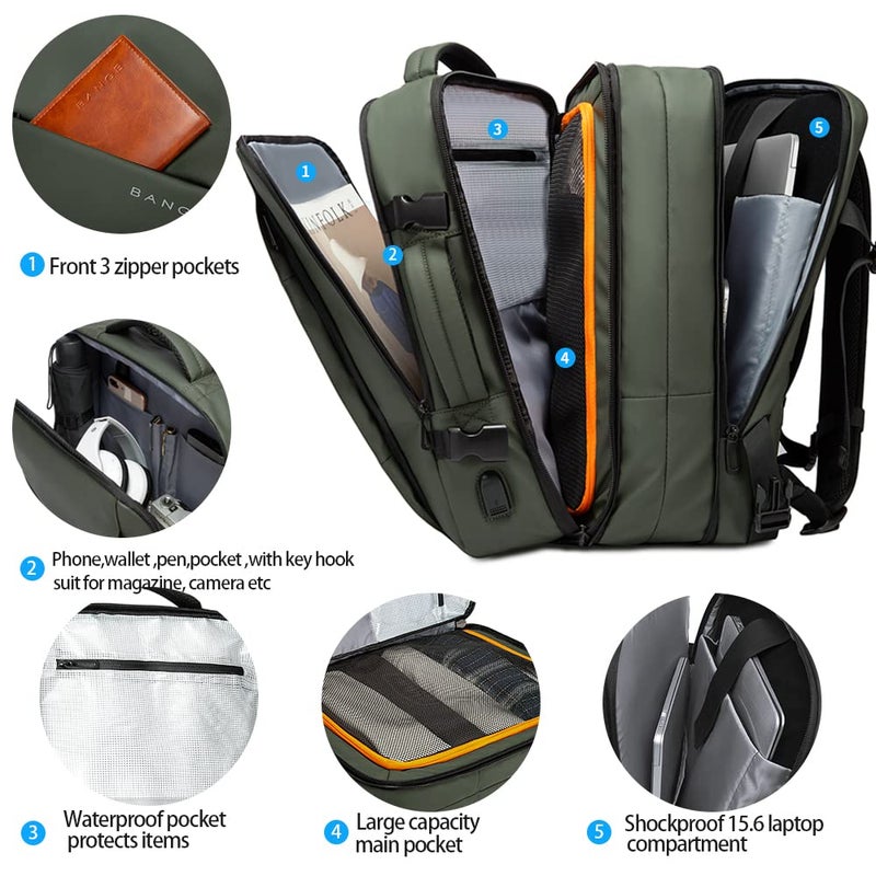 BANGE Expandable Travel Backpack,35LCarry on Backpack for Women Men Airline Approved Gym Backpack Waterproof Business Laptop Daypackâ€¦ - Image 2
